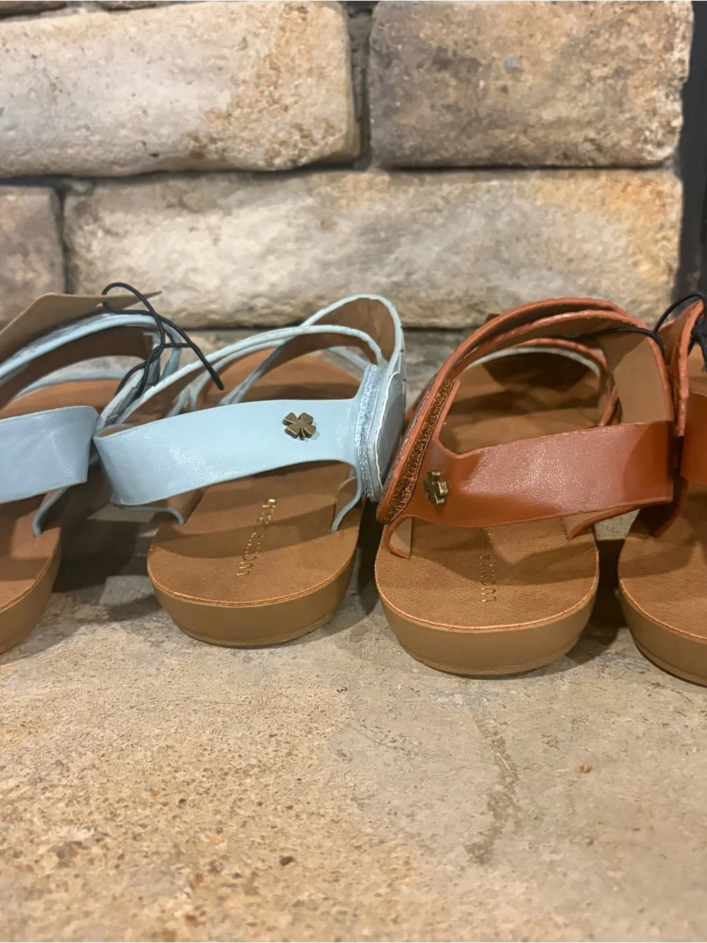 Lot of 2 Big Girls Size 3 Brand Sandals in Light Blue and Brown